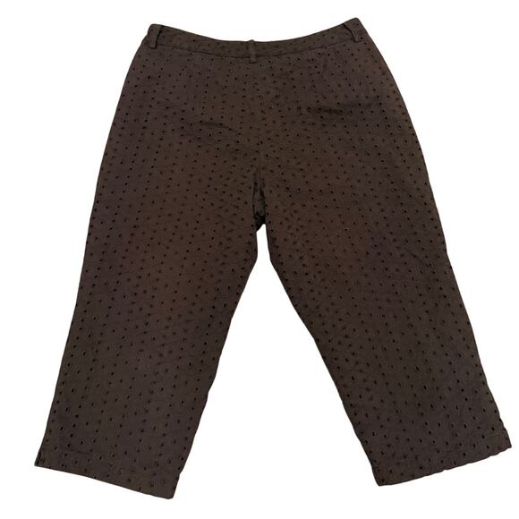Vintage Talbots Chocolate Brown Eyelet Embroidered Cropped Pants Women 8 Fall - Picture 2 of 8